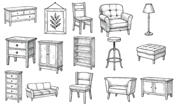 Download Hand Drawn Vintage Furniture Set - Premium Resources
