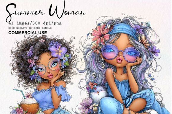Download Whimsical Summer Woman Clipart - Premium Bundle