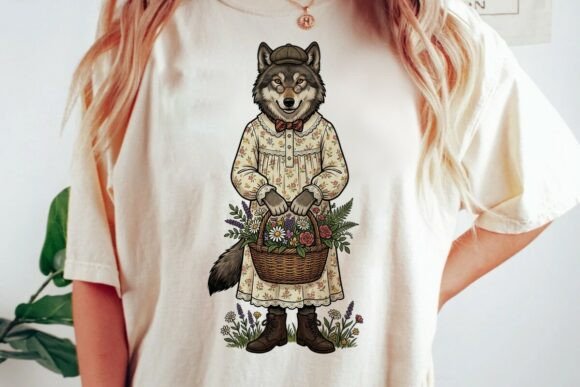Download Vintage Wolf Woman Floral Design - Woman Collection